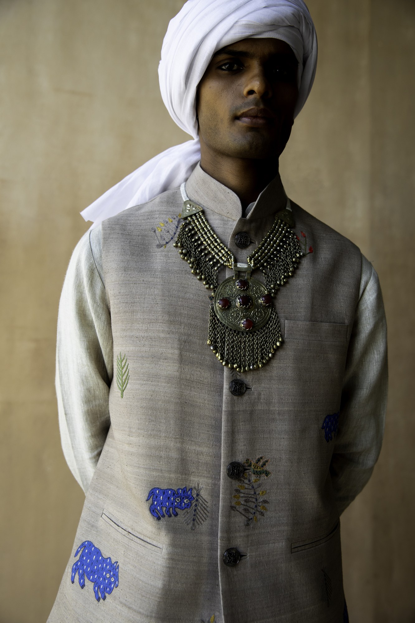 Grey Matka silk hand embroidered waistcoat