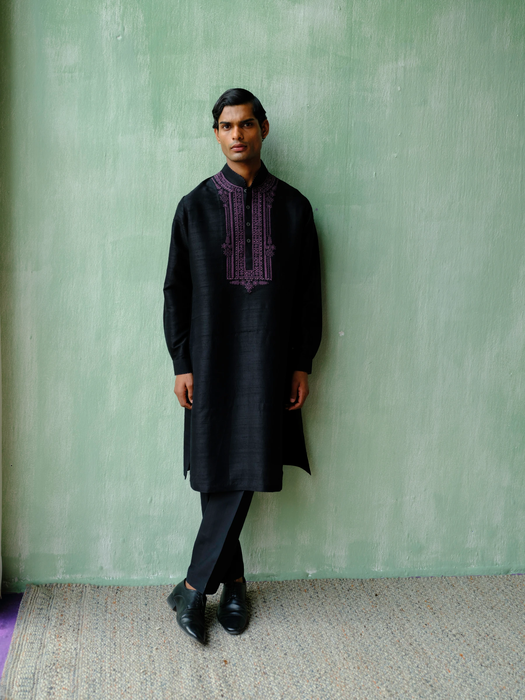 Black Hand Embroidered Kurta