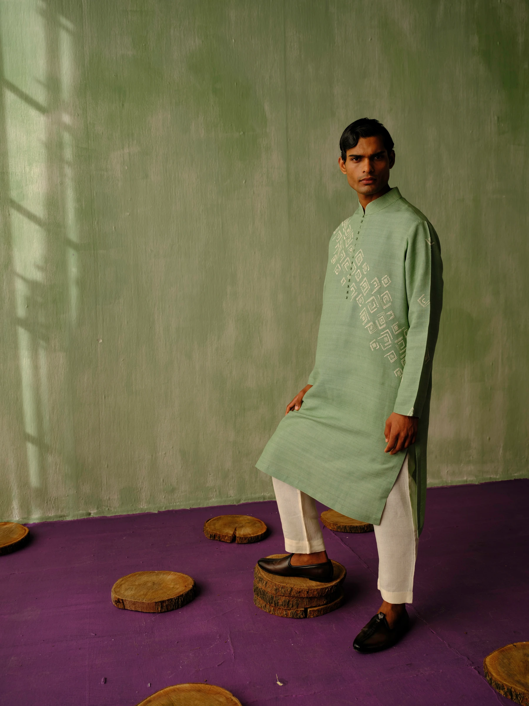 Green Matka Silk Embroidered Kurta